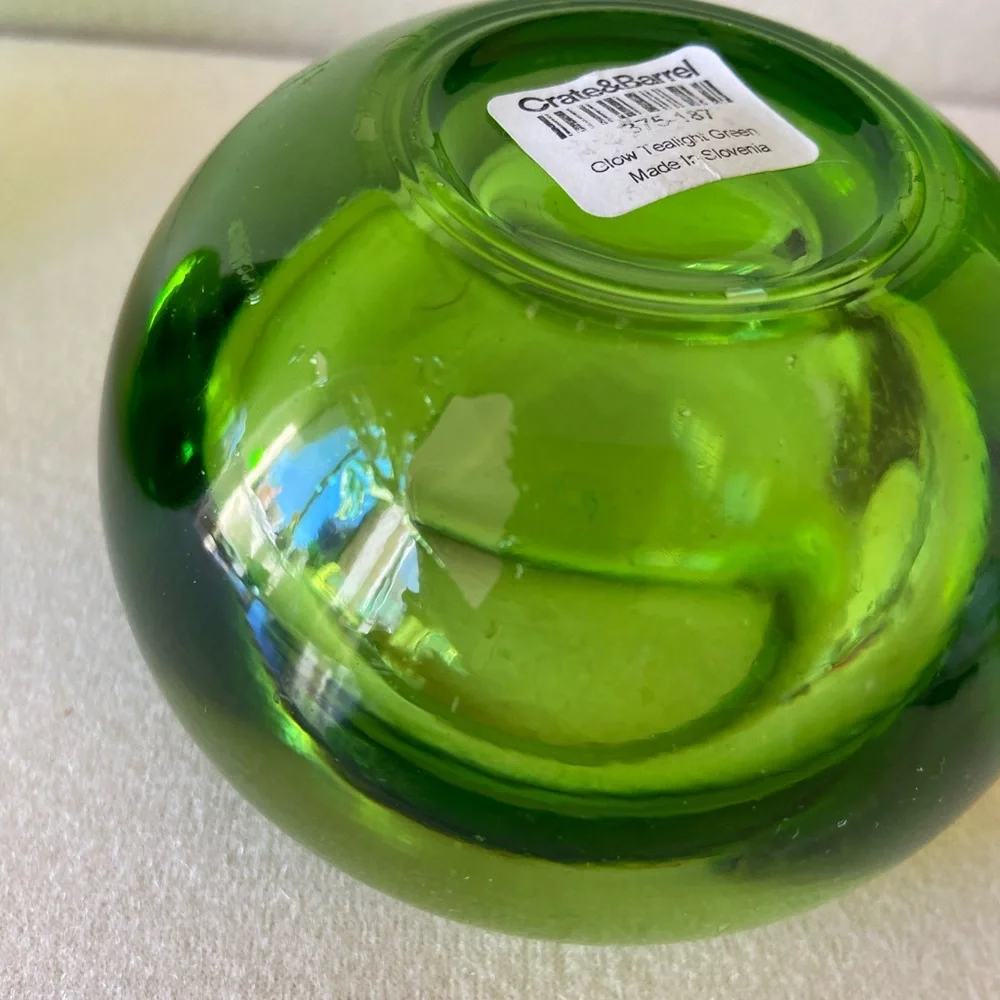 (2) Crate&Barrel green glass tea lights